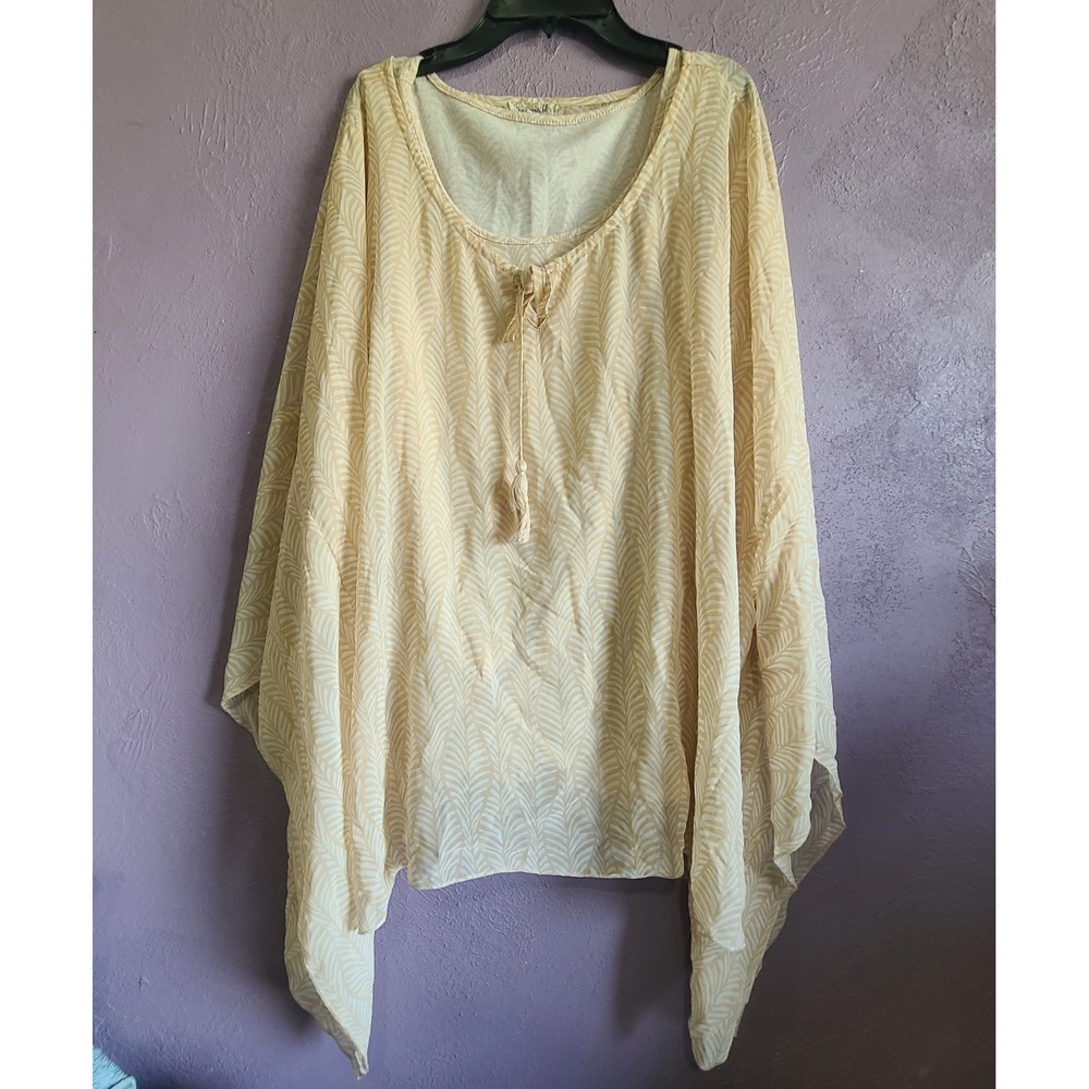 One World Poncho Top Women XXL Taupe Charming Art Leaf Print Attached Tank Angel